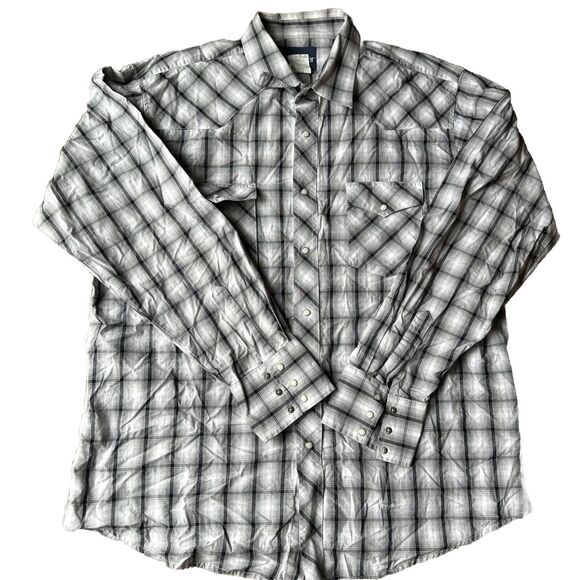 Vintage Wrangler Western Shirt Men’s Pearl Snap XL Black White Gray Plaid Rodeo - Picture 1 of 8